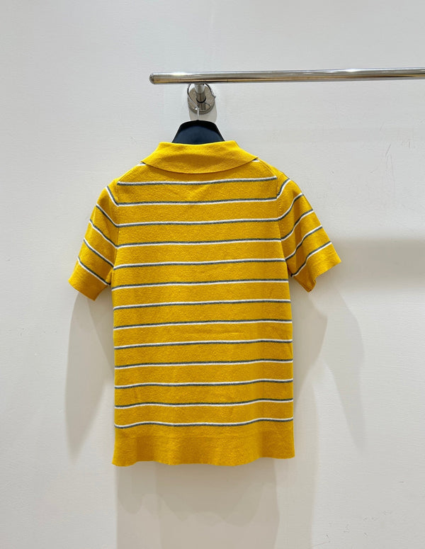 Miu Miu Yellow Striped Knit Short-Sleeve T-Shirt in Cotton 221234
