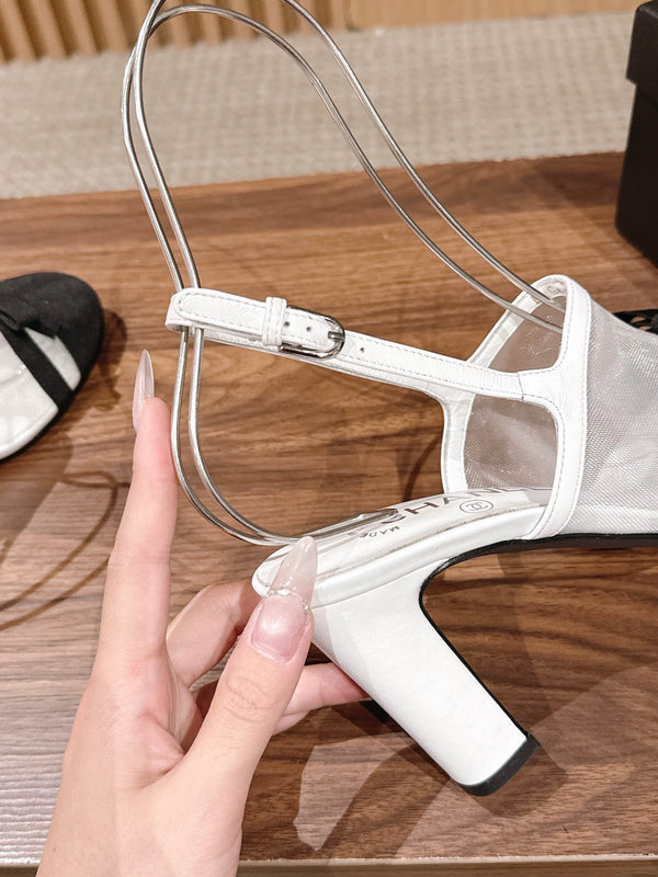 CC 26SS Slingback 80 with Bow White Black in Mesh 692546