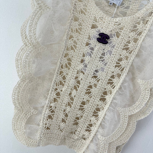 Chanel Crocheted Lace Vest Ivory in Wool 362357