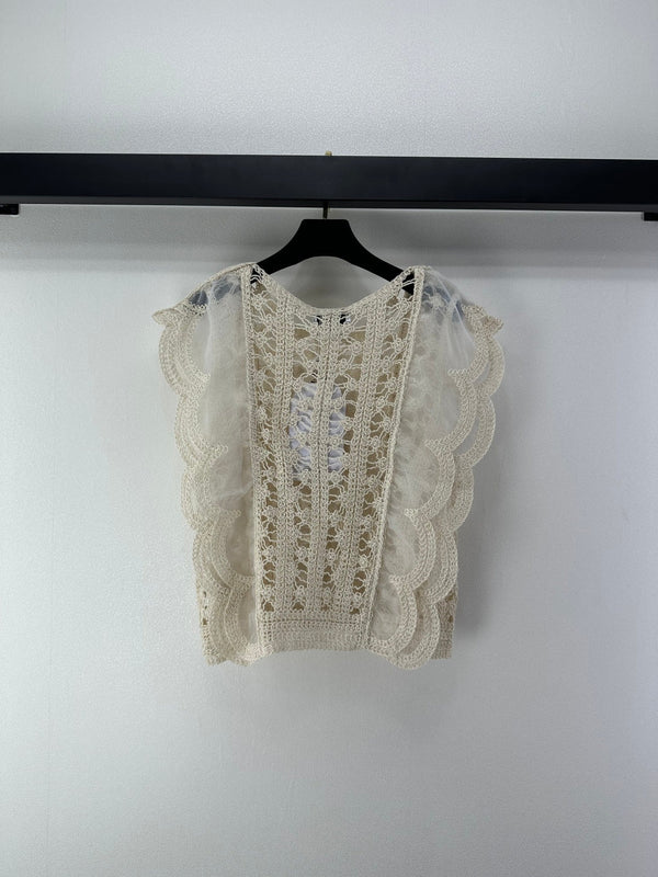 Chanel Crocheted Lace Vest Ivory in Wool 362357