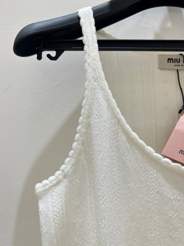 Miu Miu Wavy Lace Vest Cream in Wool 218886