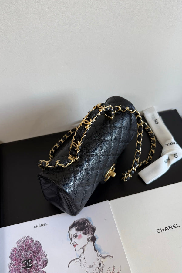 Chanel Mini Flap Handle 19.5cm Black in Caviar leather 284669
