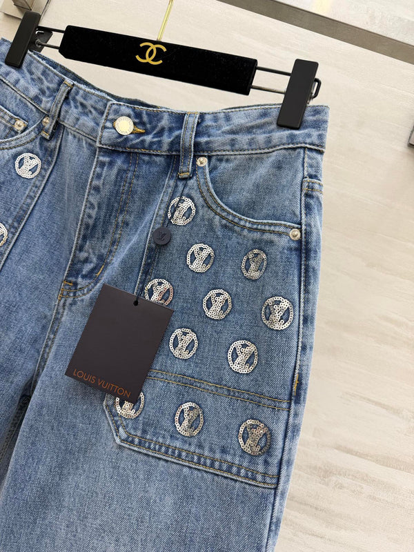 LV Monogram Wide-leg Jeans Blue in Denim 227410