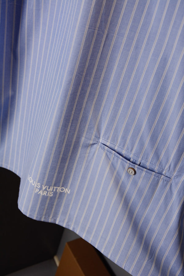 LV Striped Short-Sleeve Shirt Blue in Cotton Poplin 220323