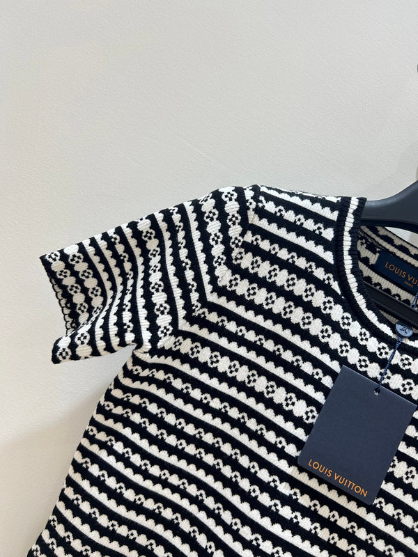 LV Short-Sleeve Knit Top Black in Cotton 217691
