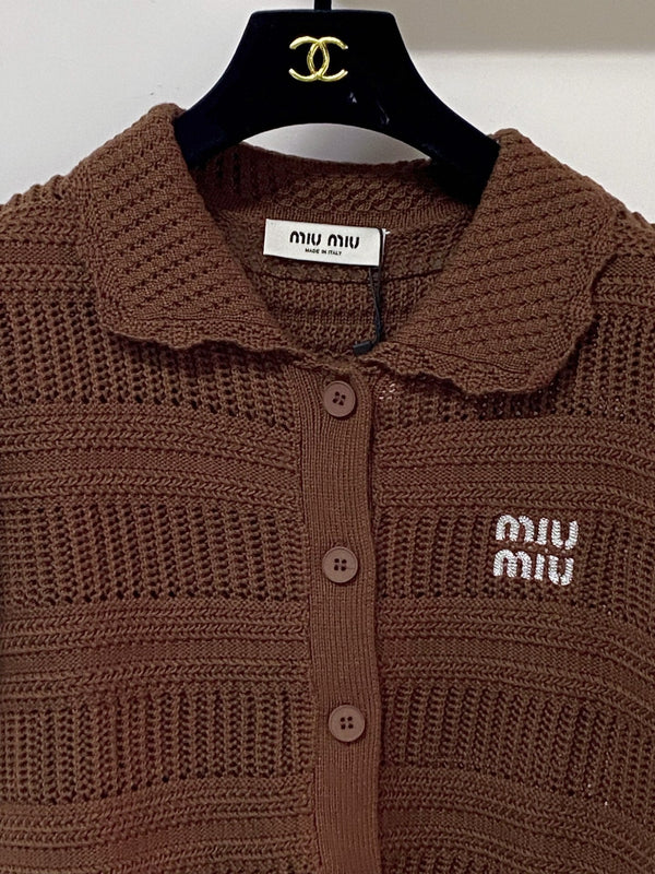 Miu Miu Cardigan Short-sleeve Shirt Brown in Wool 252211
