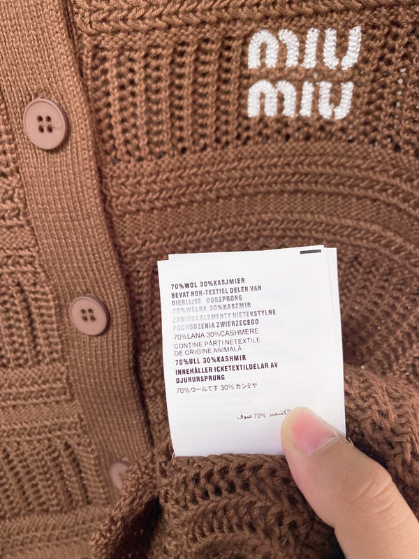 Miu Miu Cardigan Short-sleeve Shirt Brown in Wool 252211