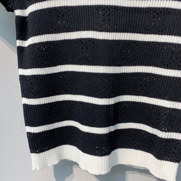Chanel 26 Striped Knit Short-Sleeve T-Shirt White Black in Tencel 254161