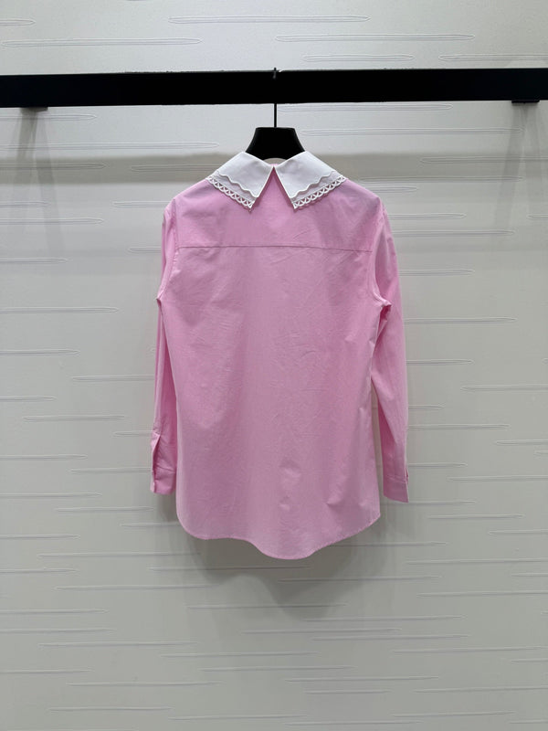 Miu Miu 26 Collar Plaid Shirt Pink in Cotton 254534