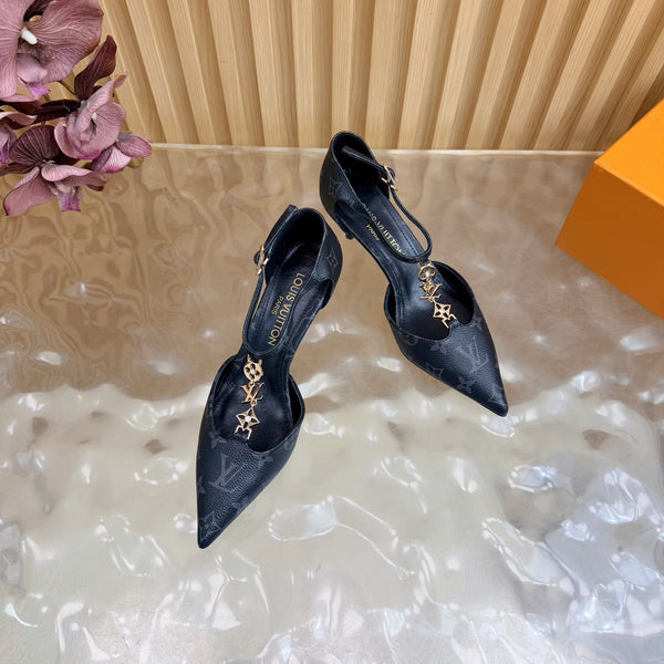 LV 6AM Slingback Pump 65 Black in Monogram Cowhide 703069