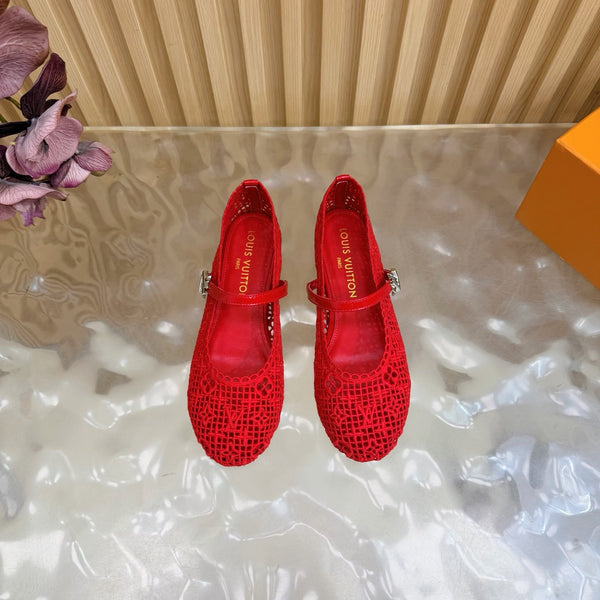 LV Romy Flat Ballerina Red in Crochet 703068