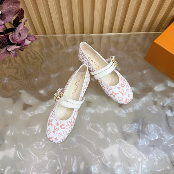 LV Romy Flat Ballerina White Light Pink in Canvas 703060
