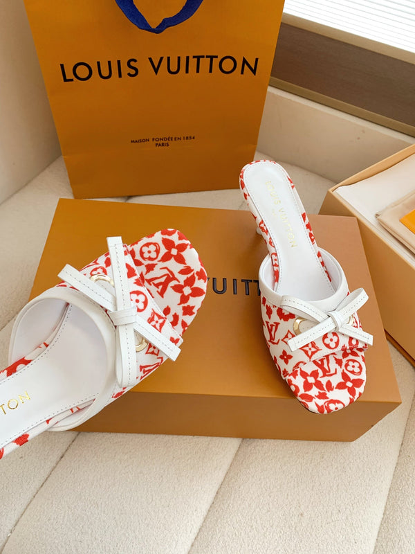 LV 26SS Single Kitten Heel Sandals 55 Red in Cowhide 703054