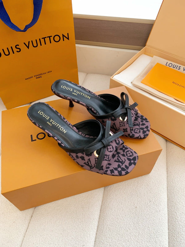 LV 26SS Single Kitten Heel Sandals 55 Purple in Cowhide 703051