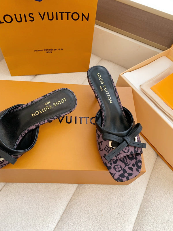 LV 26SS Single Kitten Heel Sandals 55 Purple in Cowhide 703051