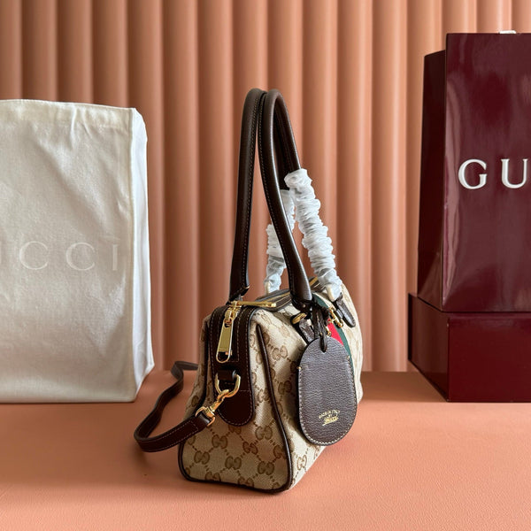 Gucci Ophidia 28 Boston Bag Brown in Canvas 284940