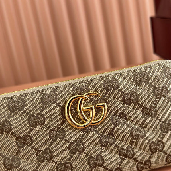 GG Marmont Series Full Zip Wallet Brown in Canvas 285027