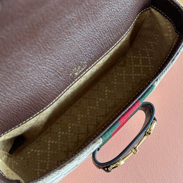 Gucci 26 Horsebit Crossbody Bag 21cm Brown in Canvas 285030