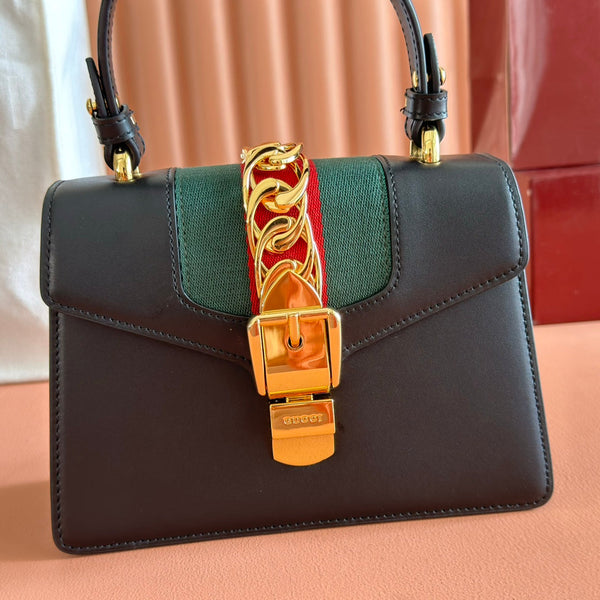 Gucci Sylvie Mini Bag 20 Black Gold in Cowhide 285223