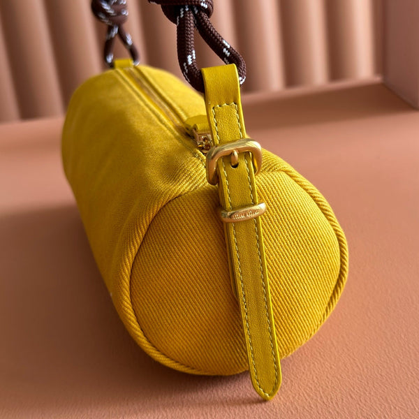 Miu Miu Adventure Nappa Canvas Bucket Bag 22 Yellow in Fabric 285323