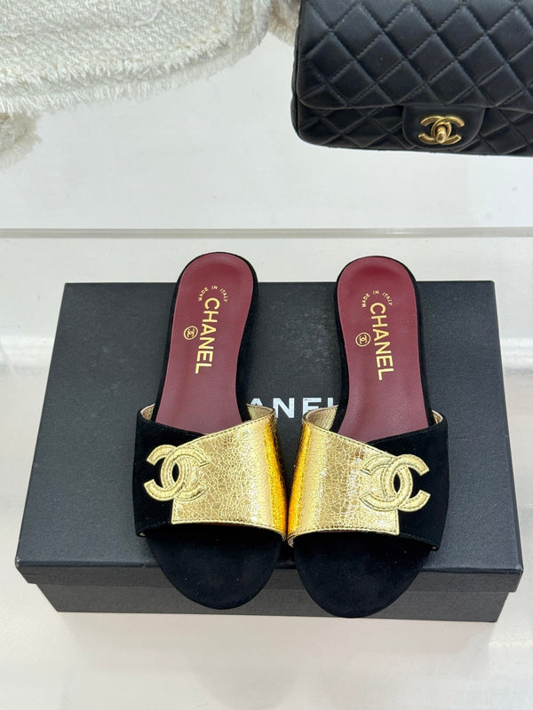 CC 26S Double C Patchwork Sandal Black Gold in Custom leather 706373