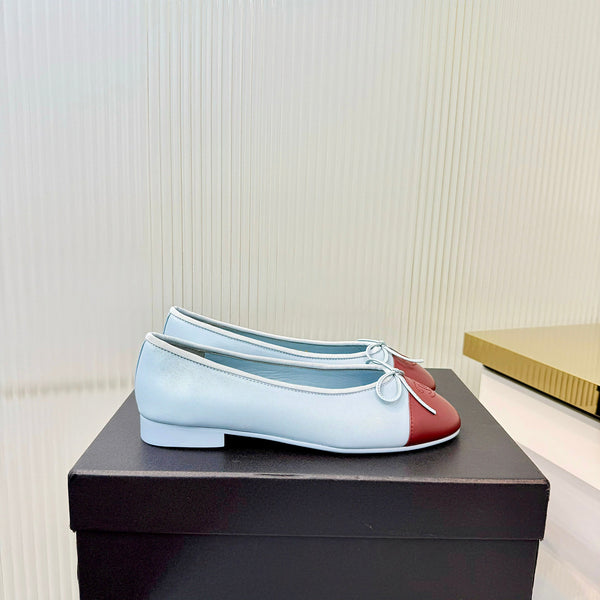 Chanel 2026 Ballet Flat Sky Blue Burgundy Lambskin 714033
