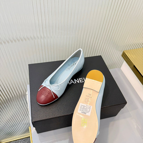 Chanel 2026 Ballet Flat Sky Blue Burgundy Lambskin 714033