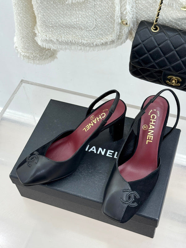 Chanel 26S Slingback 85mm Black Gray in Cowhide 706354