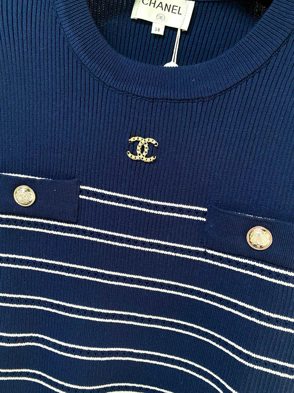 Chanel Short-Sleeve T-Shirt Navy Blue in Wool 287134