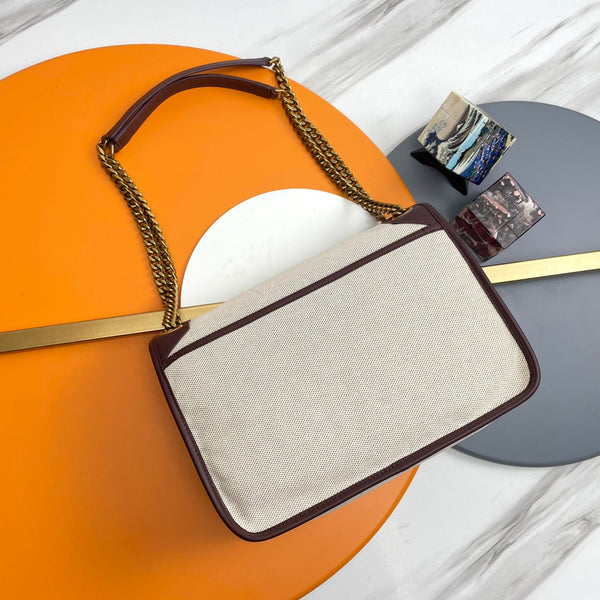 YSL Niki Shoulder Bag 28cm Ivory in Linen 285496