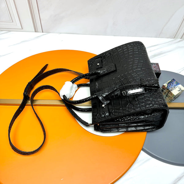 YSL Sac de Jour Nano 26cm Black in Crocodile-patterned Cowhide 285797