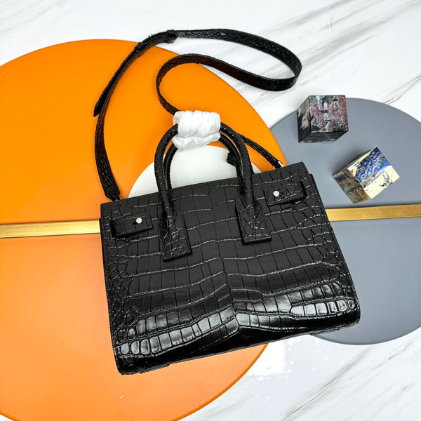 YSL Sac de Jour Nano 26cm Black in Crocodile-patterned Cowhide 285797
