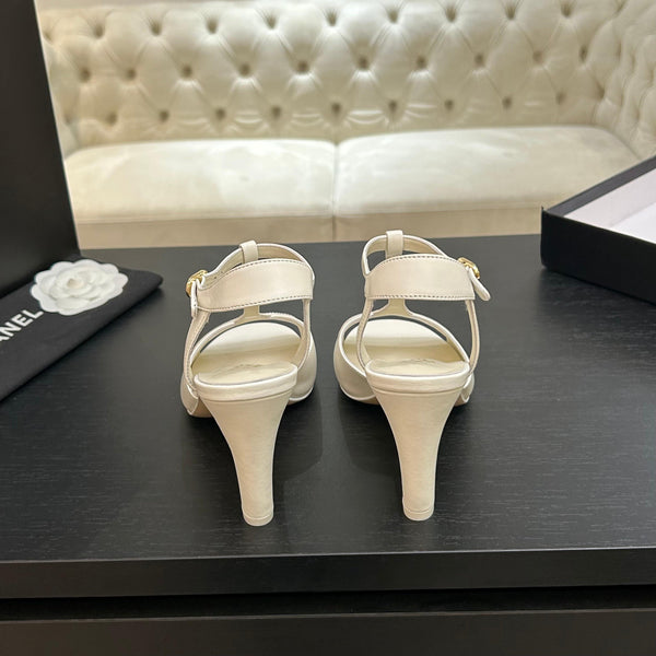 Chanel 26P Metallic Double C Stiletto Sandals 70 Ivory In Sheepskin 717713
