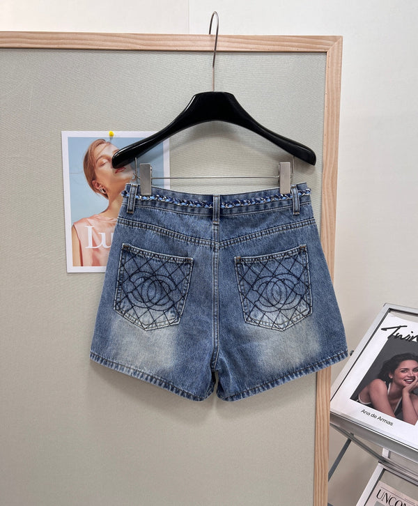 Chanel 26 Straight-leg A-line Shorts Blue in Cotton 305585