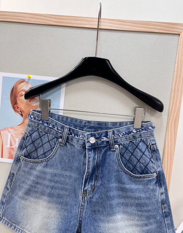 Chanel 26 Straight-leg A-line Shorts Blue in Cotton 305585