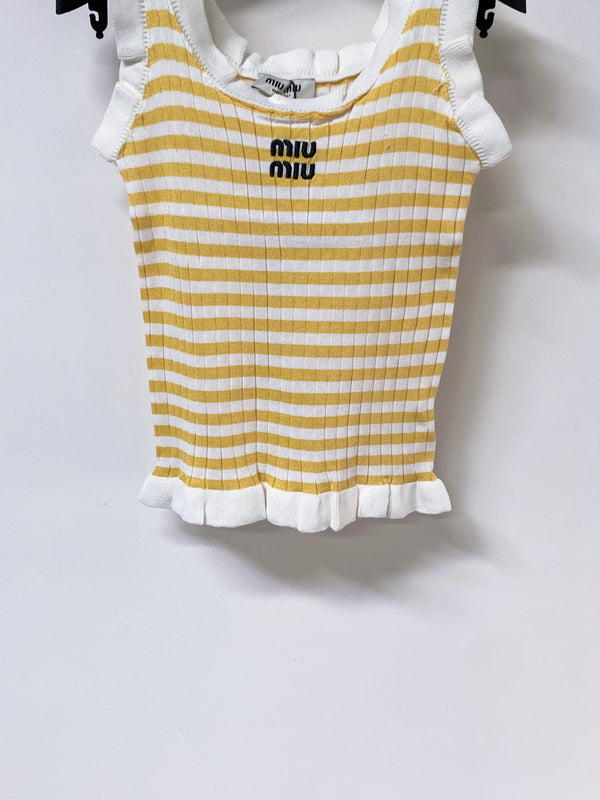Miu Miu Short-Sleeve T-Shirt Yellow White in Acrylic 305824