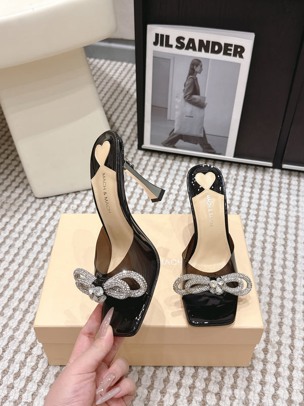 Mach & Mach 26 High Heels Crystal Sandals 95 Black in Leather 722821