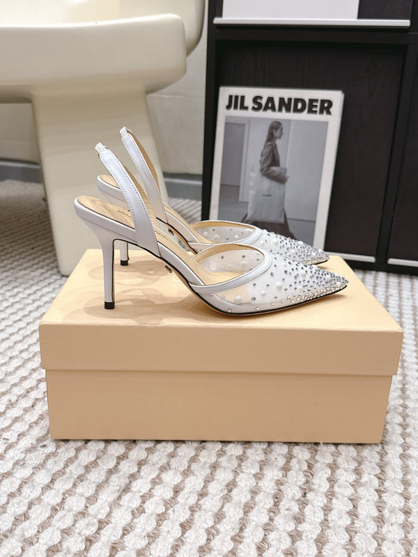 Mach & Mach 26 Pointed Toe High Heels 85 Crystal White in Sheepskin 722818