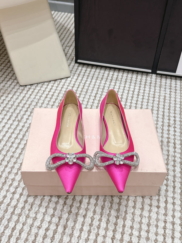Mach & Mach 26SS Rhinestone Bow Flats Pink in Silk 722451