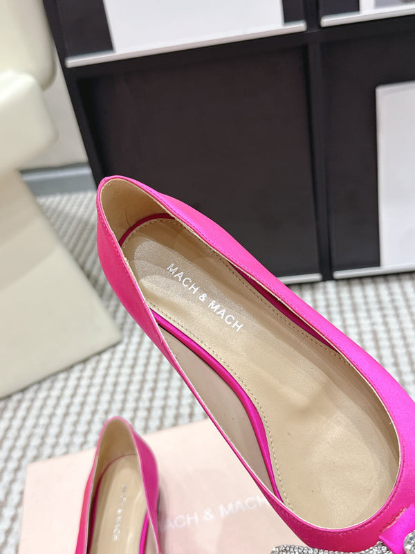 Mach & Mach 26SS Rhinestone Bow Flats Pink in Silk 722451