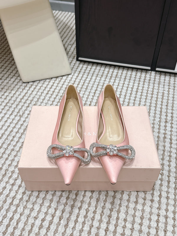 Mach & Mach 26SS Rhinestone Bow Flats Light Pink in Silk 722450