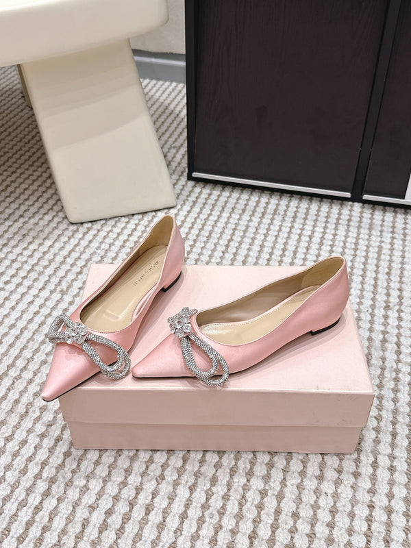Mach & Mach 26SS Rhinestone Bow Flats Light Pink in Silk 722450