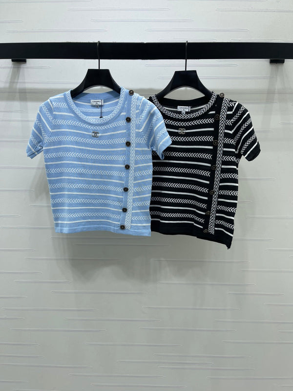 Chanel 26 Short-sleeved Top Blue in Nitrile Cotton 373097