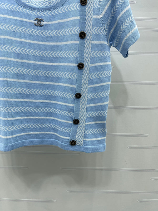 Chanel 26 Short-sleeved Top Blue in Nitrile Cotton 373097