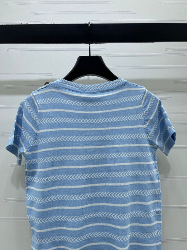 Chanel 26 Short-sleeved Top Blue in Nitrile Cotton 373097