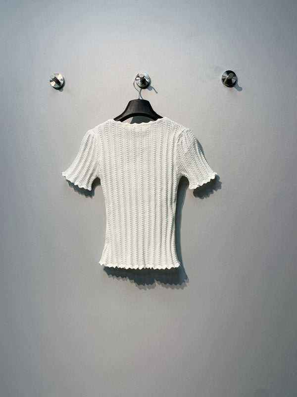 Chanel 26 Lace Short-Sleeve Top White in Acrylic 370296