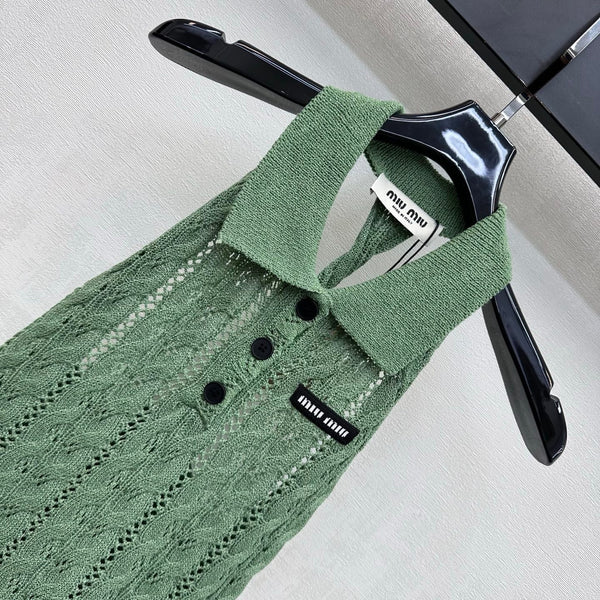 Miu Miu 26 Backless Knit Vest Green in Wool 366904
