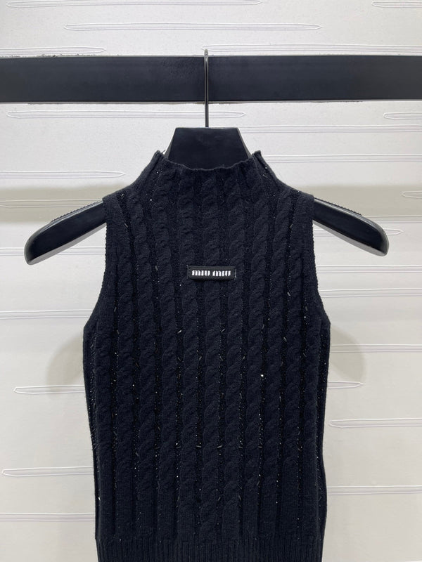 Miu Miu 26 Heavy-duty Cable Sleeveless Vest Black in Wool 366350