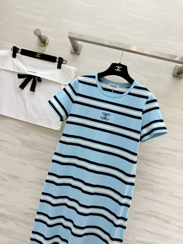 Chanel Striped T-shirt Dress Blue in Pure Cotton 375548