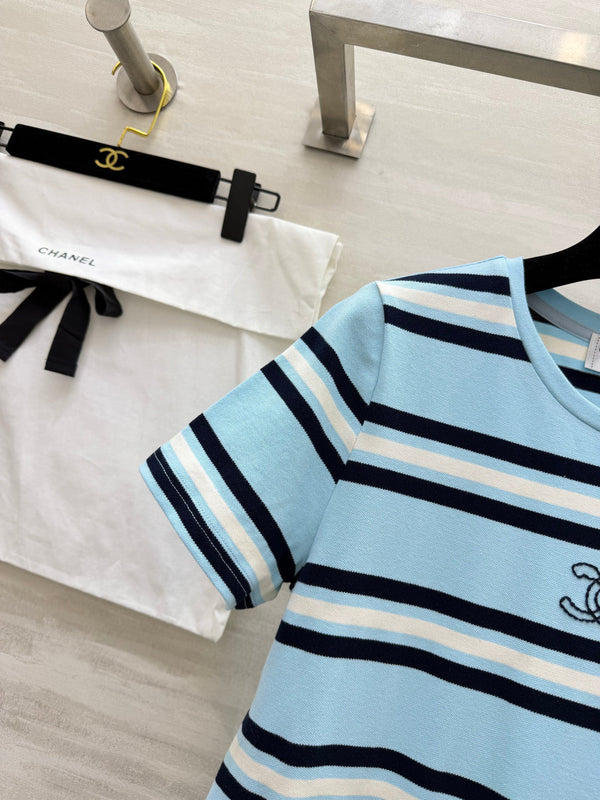 Chanel Striped T-shirt Dress Blue in Pure Cotton 375548